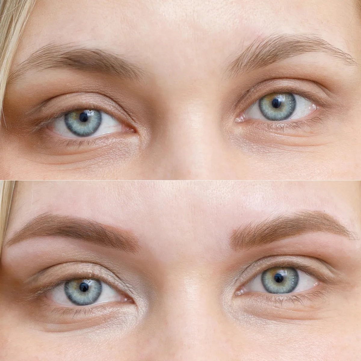 Vorher und Nachher Microblading, natürliche Härchen-Striche