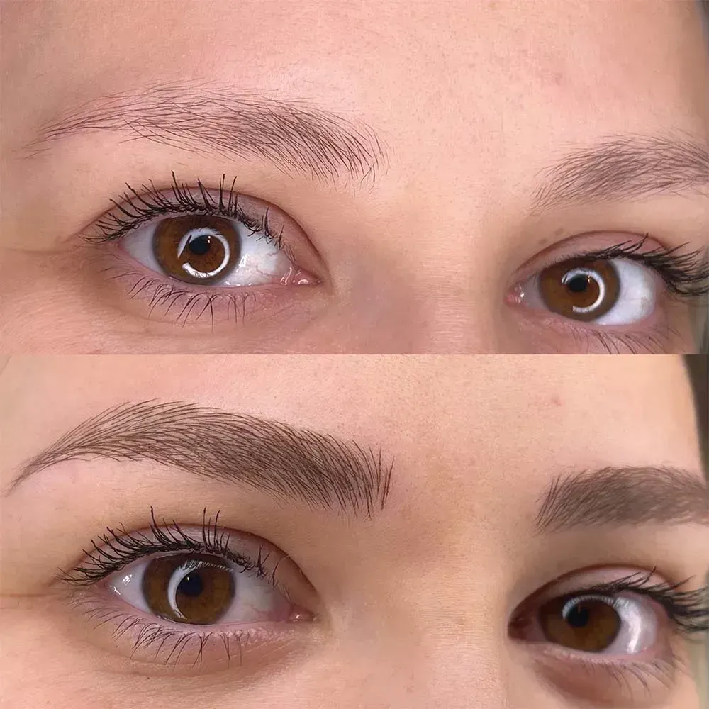 Vorher und Nachher Microblading, definierte natürliche Brauen